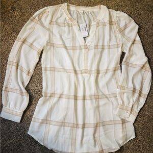 Maurices Cream and Tan Checkered Blouse